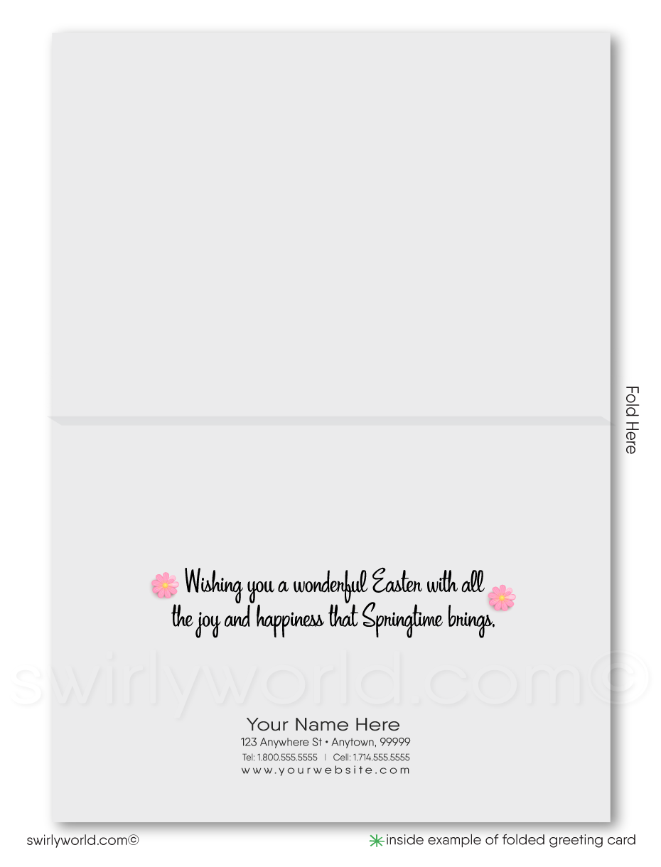 Retro mod vintage Springtime colorful flower blossoms eggs happy Easter Spring greeting cards for business professional marketing.