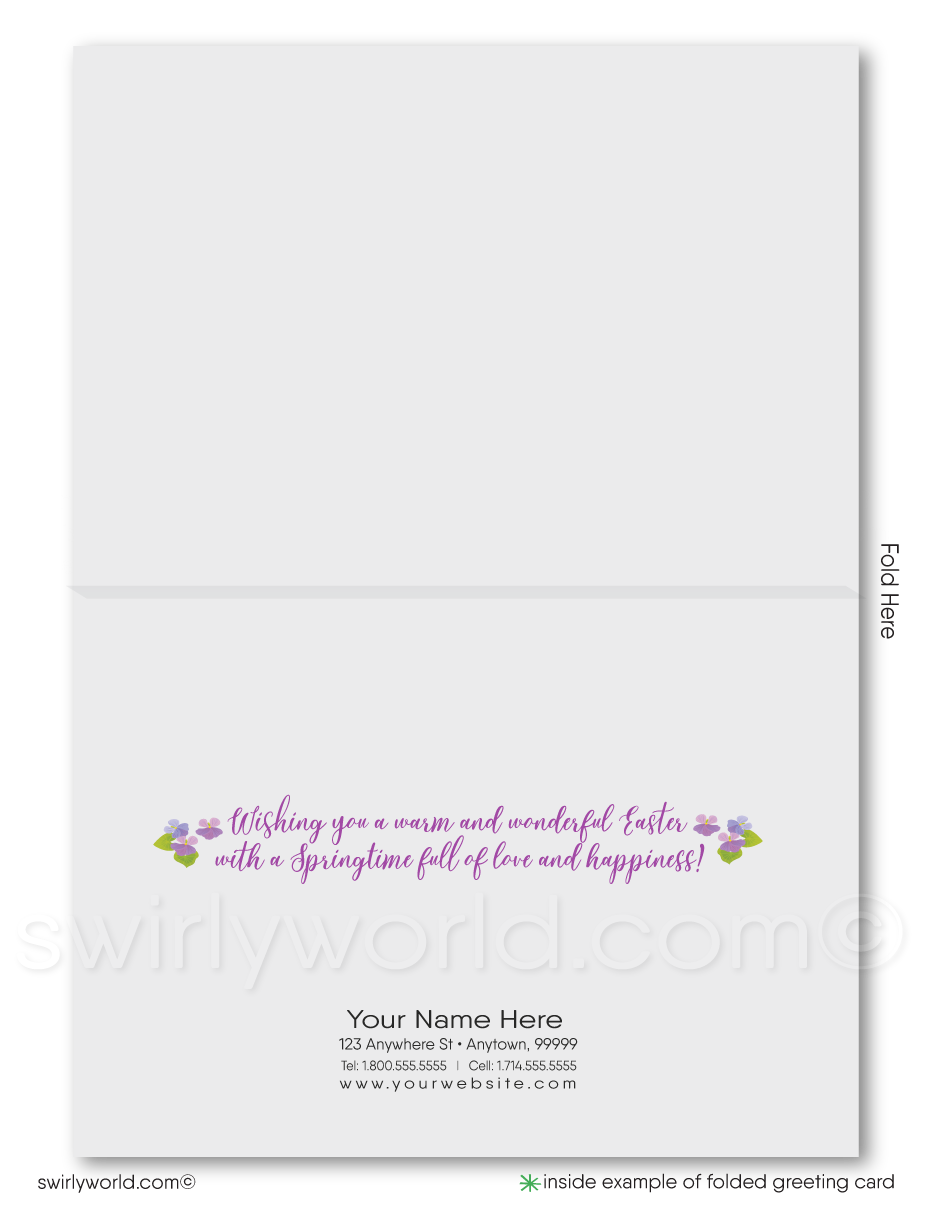 Beautiful garden nature whimsical watercolor Springtime happy Easter greeting cards.