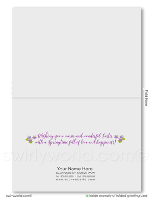 Watercolor Garden Flowers Beautiful Happy Easter Springtime Greeting Cards