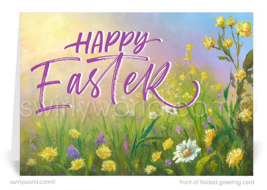 Beautiful garden nature whimsical watercolor Springtime happy Easter greeting cards.