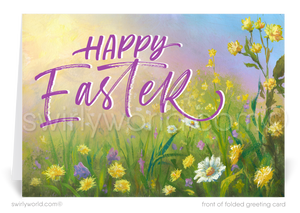 Beautiful garden nature whimsical watercolor Springtime happy Easter greeting cards.