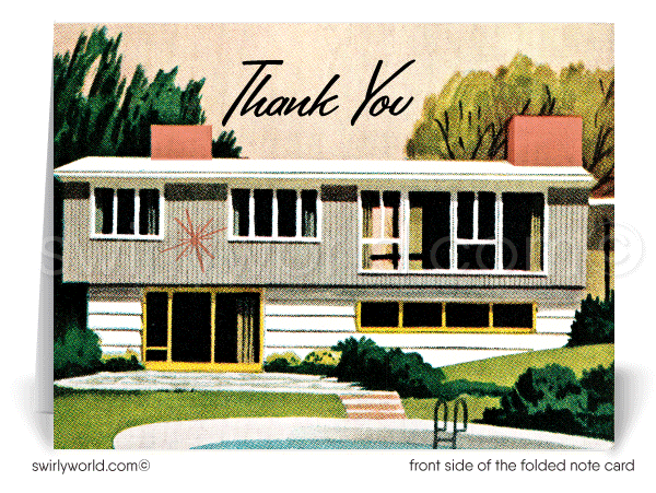 Retro Mid-Century Modern Home Interior Thank You Note Cards For Realtors