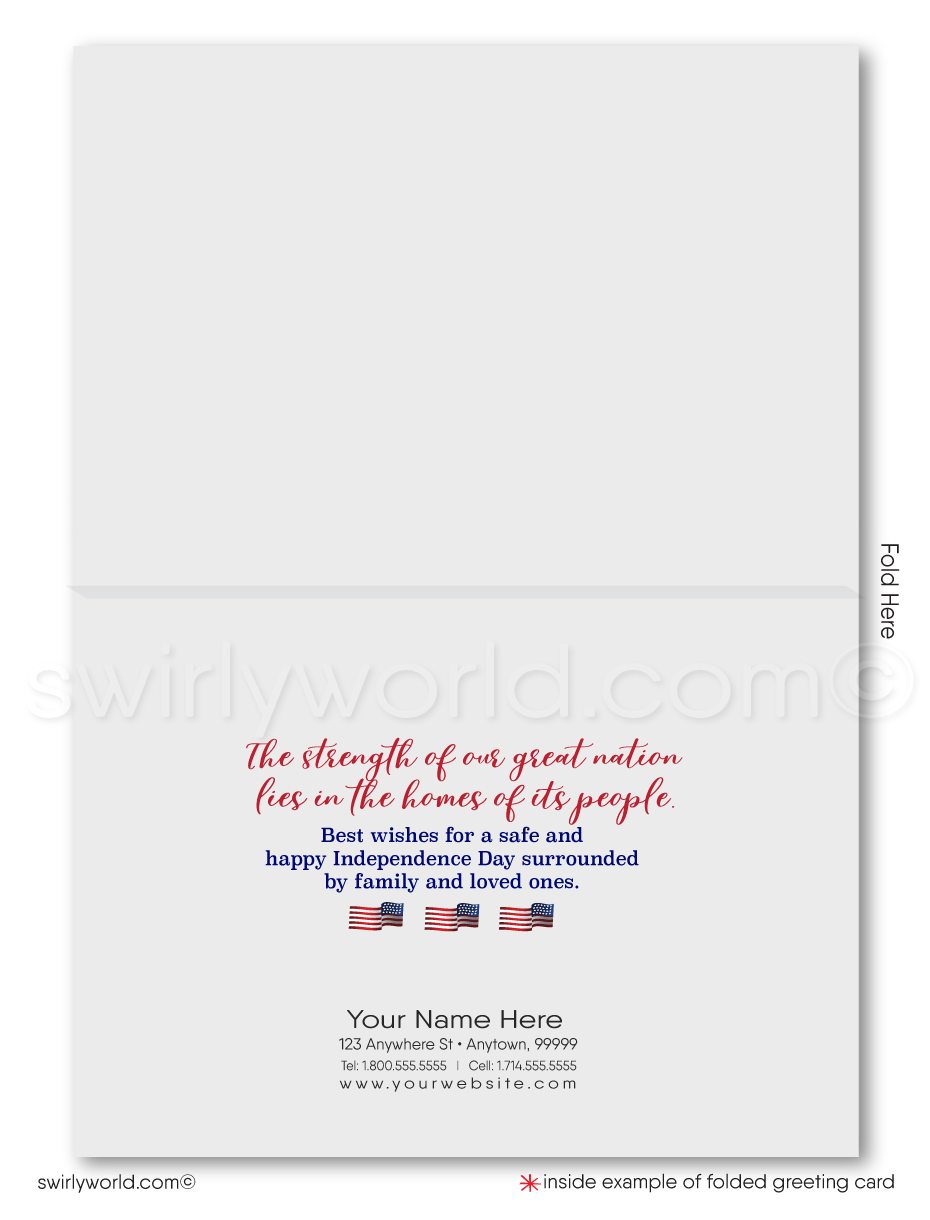 Happy independence day! Patriotic Neighborhood with Fireworks Real Estate Fourth of July Cards for Realtors®