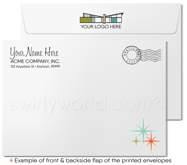 Retro Mid-Century Modern House Design Thank You Note Cards
