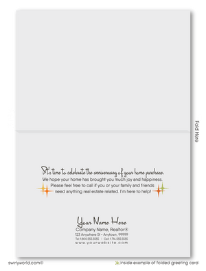Mid-century modern atomic ranch Palm Springs Eichler home anniversary cards marketing for Realtors®.