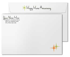 Mid-century modern atomic ranch Palm Springs Eichler home anniversary cards marketing for Realtors®.