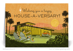 Retro Palm Springs Mid-century Modern Retro Home Anniversary Cards for Realtors.