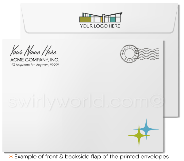 Beach-Front Contemporary Modern Mid-Century House Design Note Cards for Realtors