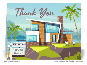 Retro Beach Front Mid-Century Modern Home Thank You Note Cards for Realtors,  Architects, Designers.