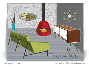 Eames Chair Swedish Fireplace Mid-Century Modern Eichler Thank You Note Cards for Architects Designers.