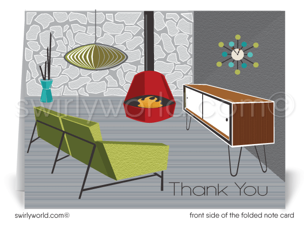 Eames Chair Swedish Fireplace Mid-Century Modern Eichler Thank You Note Cards for Architects Designers.
