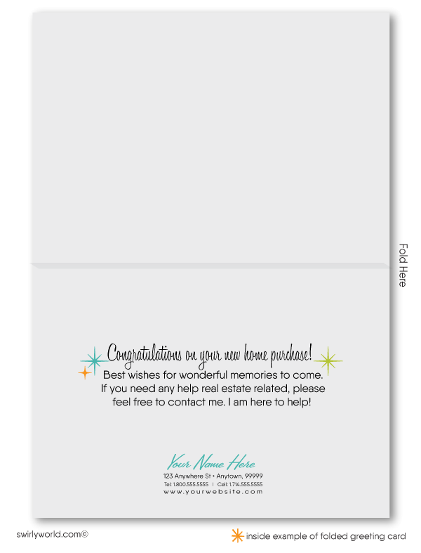 Retro mid-century modern Palm Springs home interior note cards for Realtors.