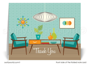 Retro mid-century modern Palm Springs home interior note cards for Realtors.