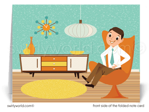 Retro Mid-Century Modern Home Thank You Note Cards for Realtors, Architects, Designers.
