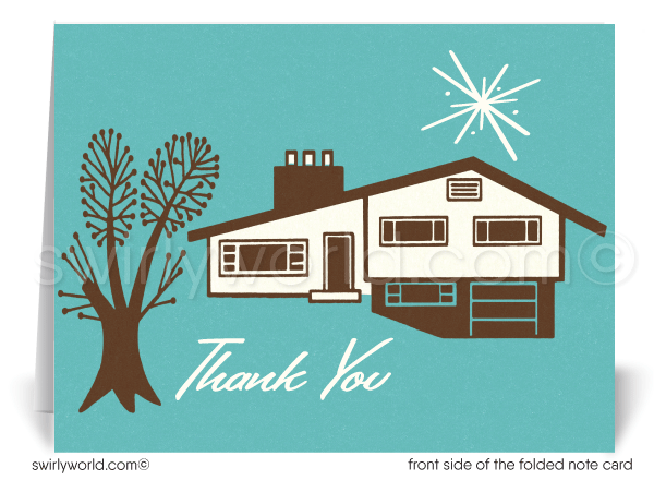 Mid-Century Modern House Thank You Note Cards for Architects, Realtors, Designers.