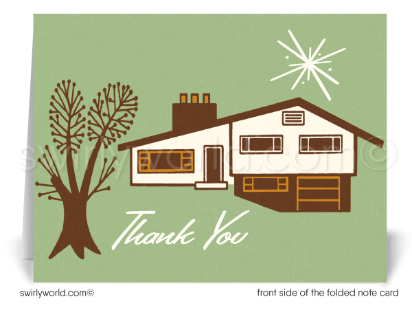 Mid-Century Modern House Thank You Note Cards for Architects, Realtors, Designers.
