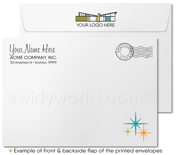 Mid-Century Retro Modern "Home is Where the Heart Is" Note Cards for Realtors