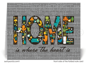 Mid-Century Retro Modern "Home is Where the Heart Is" Note Cards for Realtors