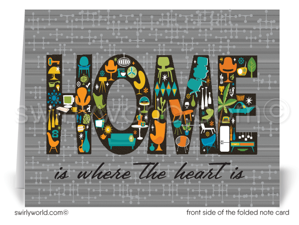 Mid-Century Retro Modern "Home is Where the Heart Is" Note Cards for Realtors
