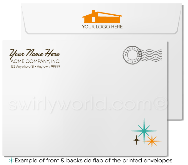 Atomic Retro Modern Mid-Century Design Pattern Thank You Note Cards