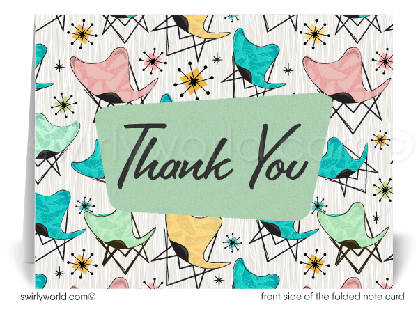 Retro Mid-Century Modern Furniture Design Thank You Note Cards for Realtors.
