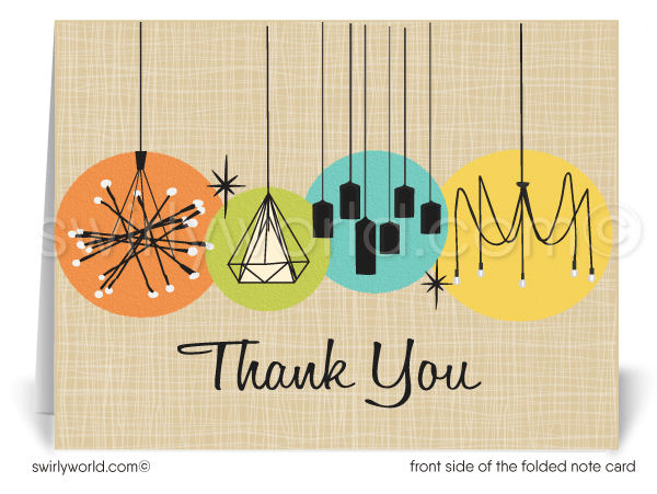 Sputnik Starburst Chandelier Mid-Century Modern Thank You Note Cards for Architects, Realtors, Designers.