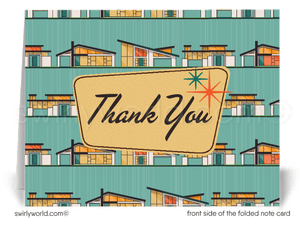 Retro Mid-Century Modern Homes Neighborhood Thank You Note Cards for Realtors, Architects, Designers.