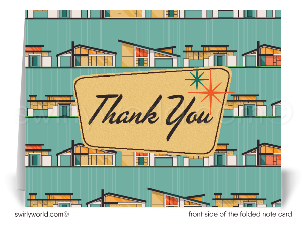 Retro Mid-Century Modern Homes Neighborhood Thank You Note Cards for Realtors, Architects, Designers.