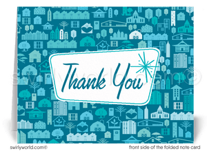 Retro Atomic Mid-Century Modern Design Thank You Note Cards for Realtors, Architects, Designers. Eichler home 