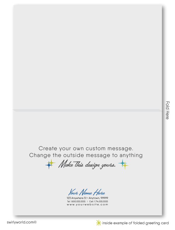 Retro mid-century modern pattern design for thank you note cards that are printed and shipped.