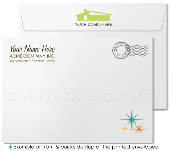 Atomic Mid-Century Modern Starburst Retro Mod Thank You Note Cards