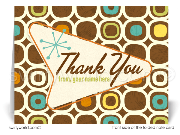 Retro atomic mid-century modern surf tiki design pattern for printed thank you note cards.