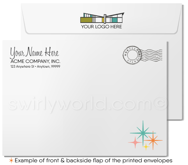 Retro Beachfront House Mid-Century Modern Thank You Note Cards For Realtors