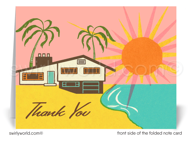 Beachfront Mid-Century Modern House Thank You Note Cards for Architects Designers.
