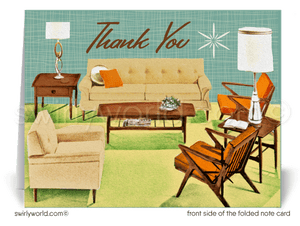 Retro Mid-Century Modern Home Interior Thank You Note Cards for Realtors, Architects, Designers.