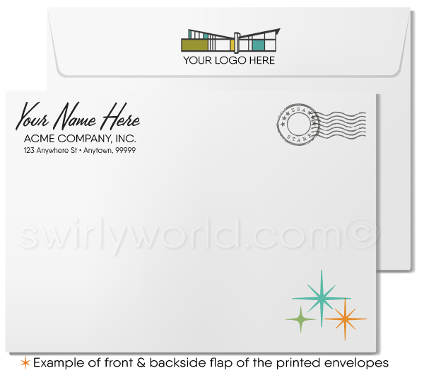 Retro Mid-Century Modern House Design Thank You Note Cards For Realtors
