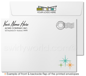 Retro Mid-Century Modern House Design Thank You Note Cards For Realtors