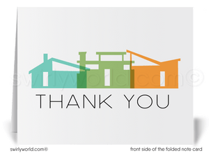Retro Mid-Century Modern House Design Thank You Note Cards for Realtors, Architects, Designers.