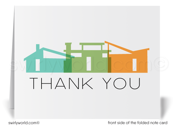 Retro Mid-Century Modern House Design Thank You Note Cards for Realtors, Architects, Designers.