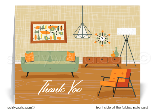 Retro mid-century modern Palm Springs home interior note cards for Realtors.