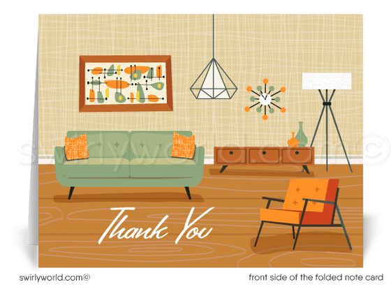 Retro mid-century modern Palm Springs home interior note cards for Realtors.