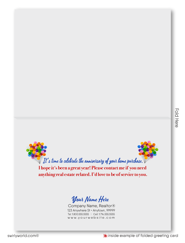 Realtor home anniversary congratulations buyer house-a-versary cards. Realtor happy home anniversary for clients.