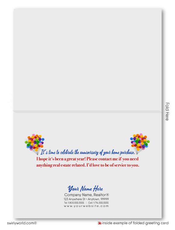 Realtor home anniversary congratulations buyer house-a-versary cards. Realtor happy home anniversary for clients.