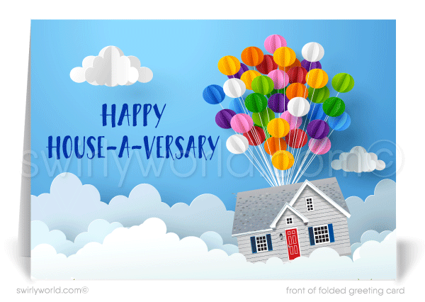Realtor home anniversary congratulations buyer house-a-versary cards. Realtor happy home anniversary for clients.
