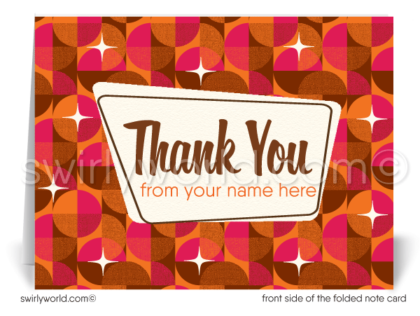 Retro mid-century modern pattern design for thank you note cards that are printed and shipped.