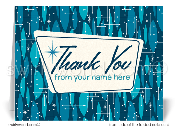 Blue Retro atomic mid-century modern Eames design pattern for printed thank you note cards.