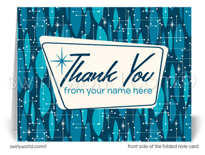 Blue Retro atomic mid-century modern Eames design pattern for printed thank you note cards.