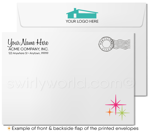 Atomic Retro Modern Mid-Century Design Starburst Pattern Thank You Note Cards