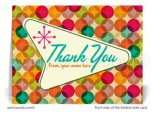 Pink and Aqua Blue Atomic Retro Modern Mid-Century Design Starburst Pattern Thank You Note Cards