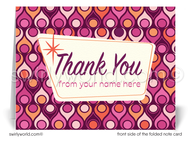 Pink and Orange Retro atomic mid-century modern Eames design pattern for printed thank you note cards.
